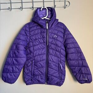 Paradox Kids Puffer Jacket Purple Hooded Lightweight Full Zip Size 6/6X Packable